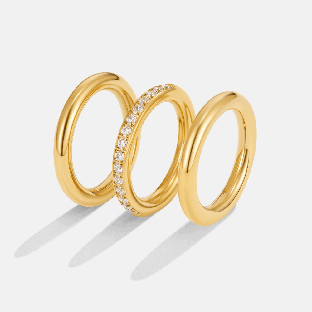 Vana Trio Gold & Crystal Ring Set - SANTORINI