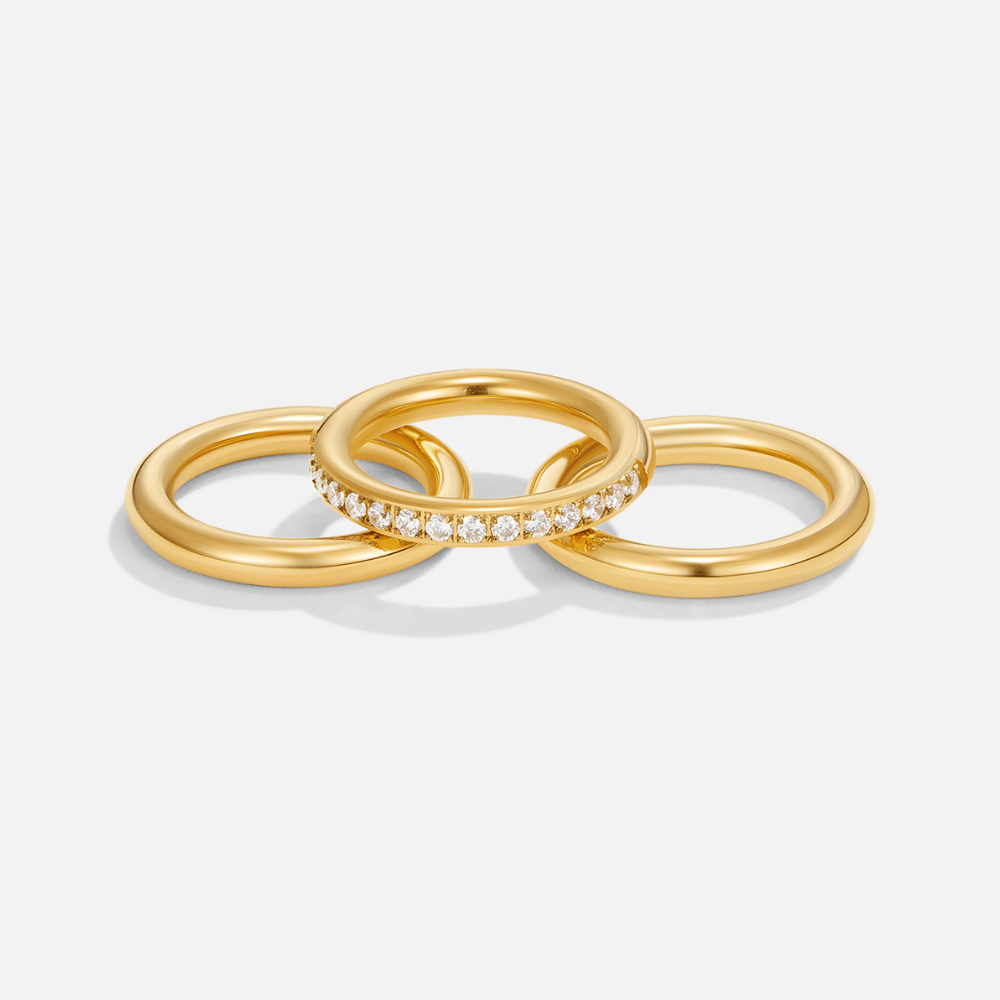Vana Trio Gold & Crystal Ring Set - SANTORINI