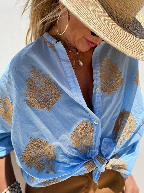 Women's Linen Printed Blouse
