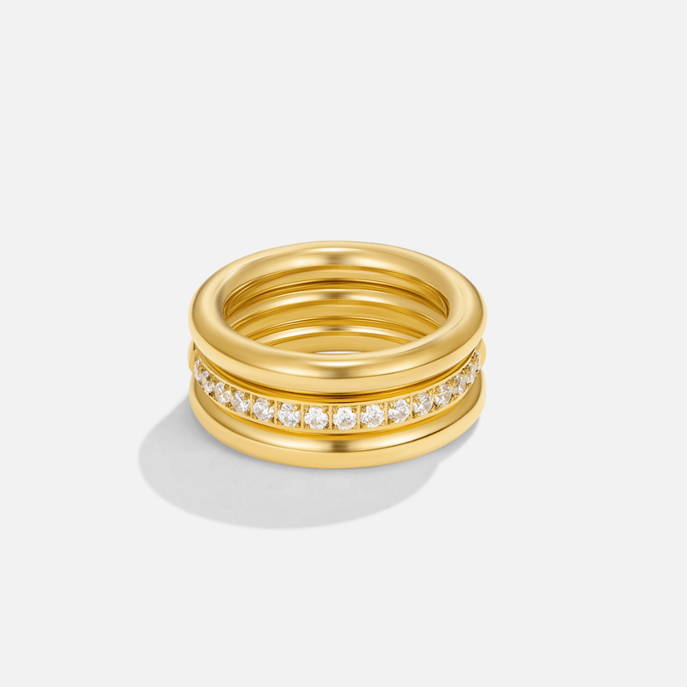 Vana Trio Gold & Crystal Ring Set - SANTORINI