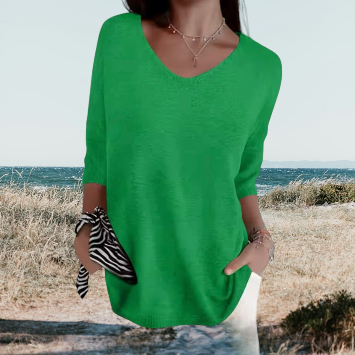 Women's Casual V-Neck Half Sleeve Tunic Top
