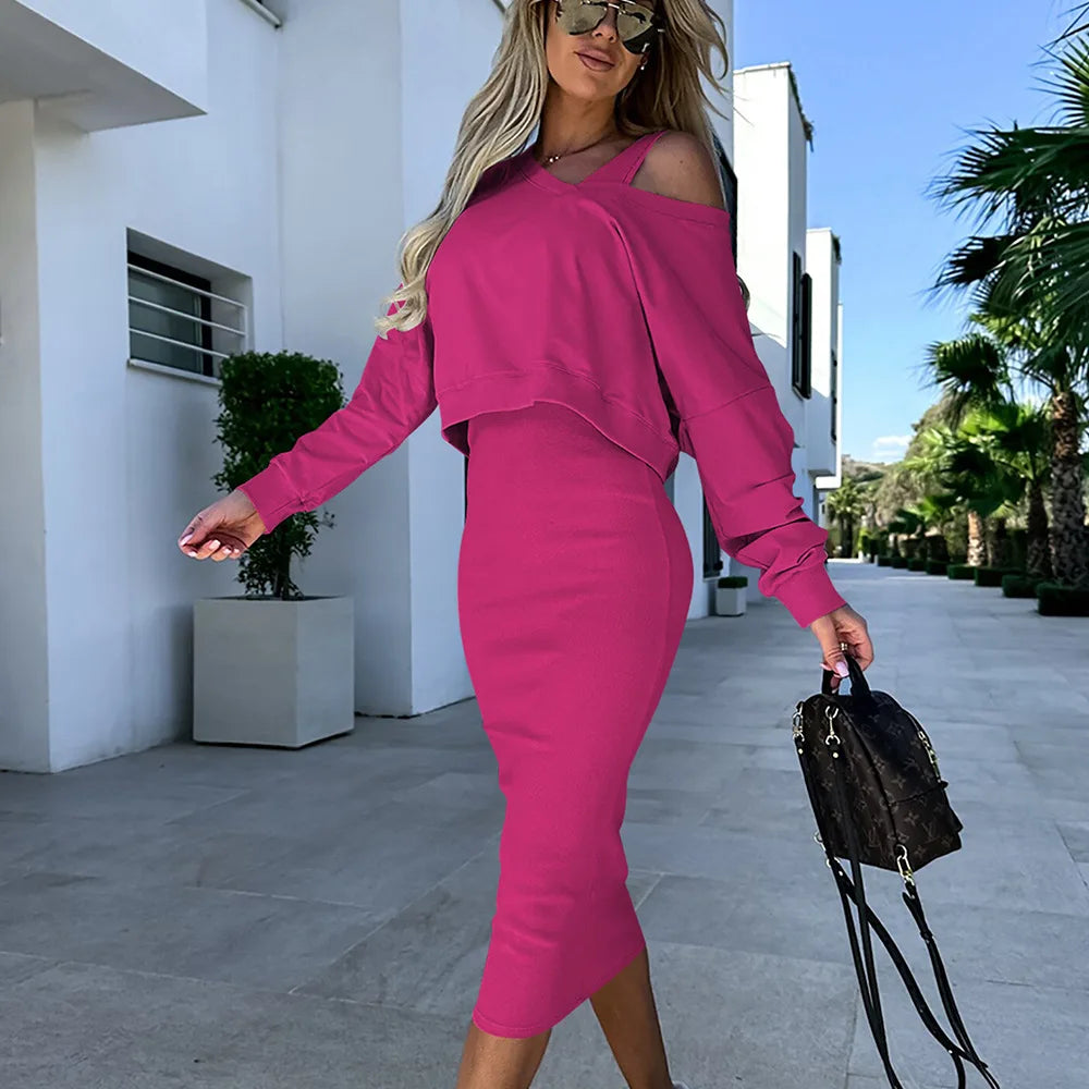 Women's Ribbed Knit 2-Piece Skirt Set | Chic & Cozy