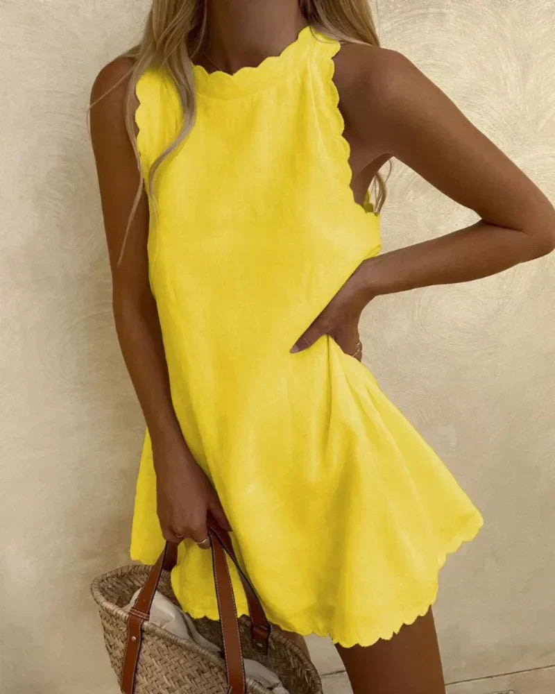 Scalloped Hem Sleeveless Mini Dress | Summer Casual Wear