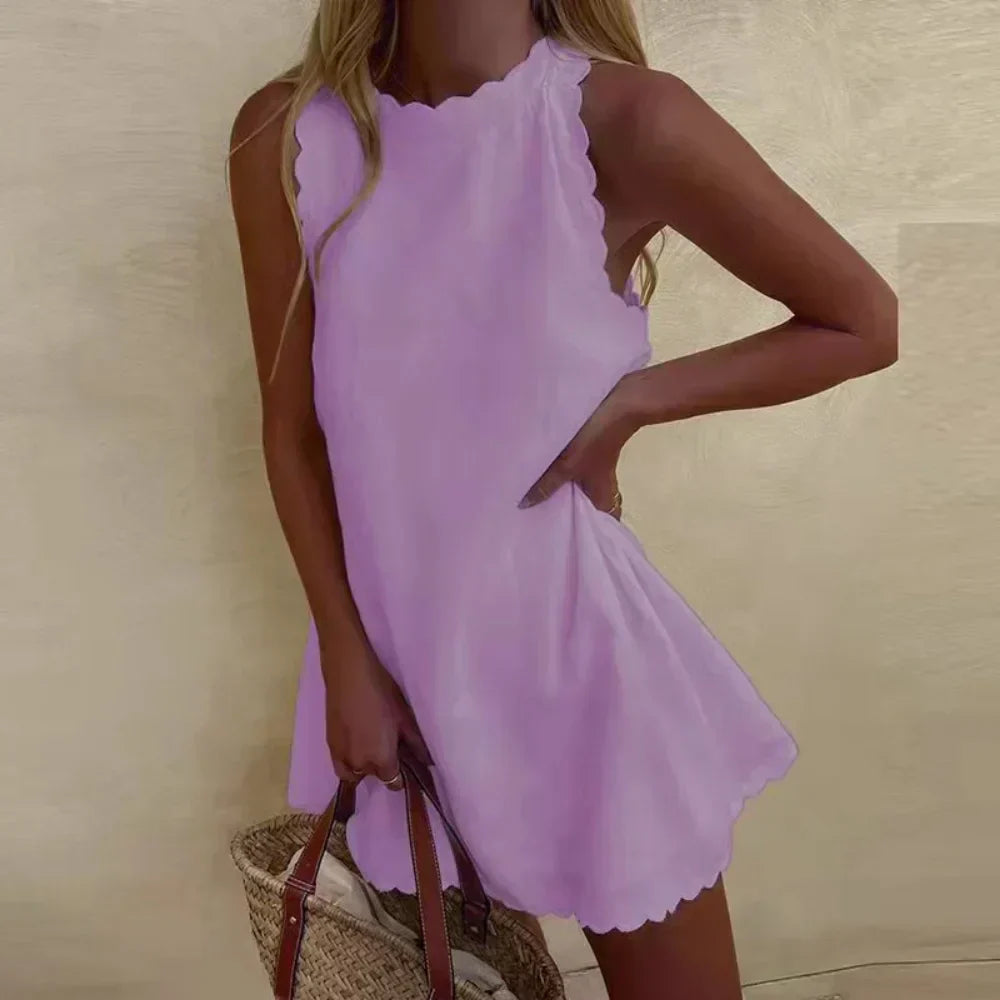 Scalloped Hem Sleeveless Mini Dress | Summer Casual Wear