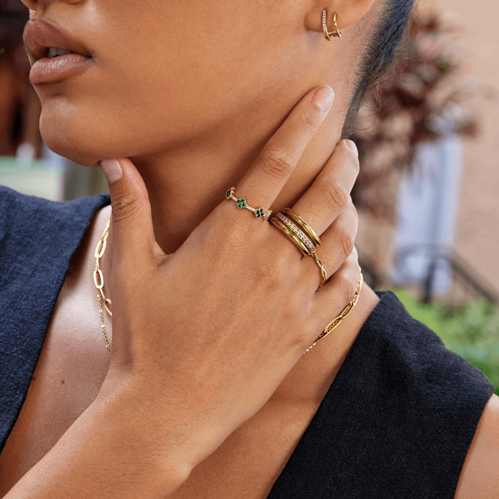 Vana Trio Gold & Crystal Ring Set - SANTORINI