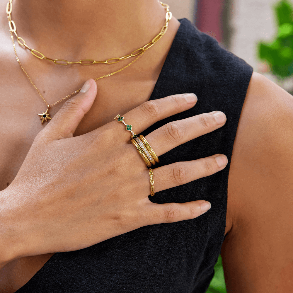 Vana Trio Gold & Crystal Ring Set - SANTORINI