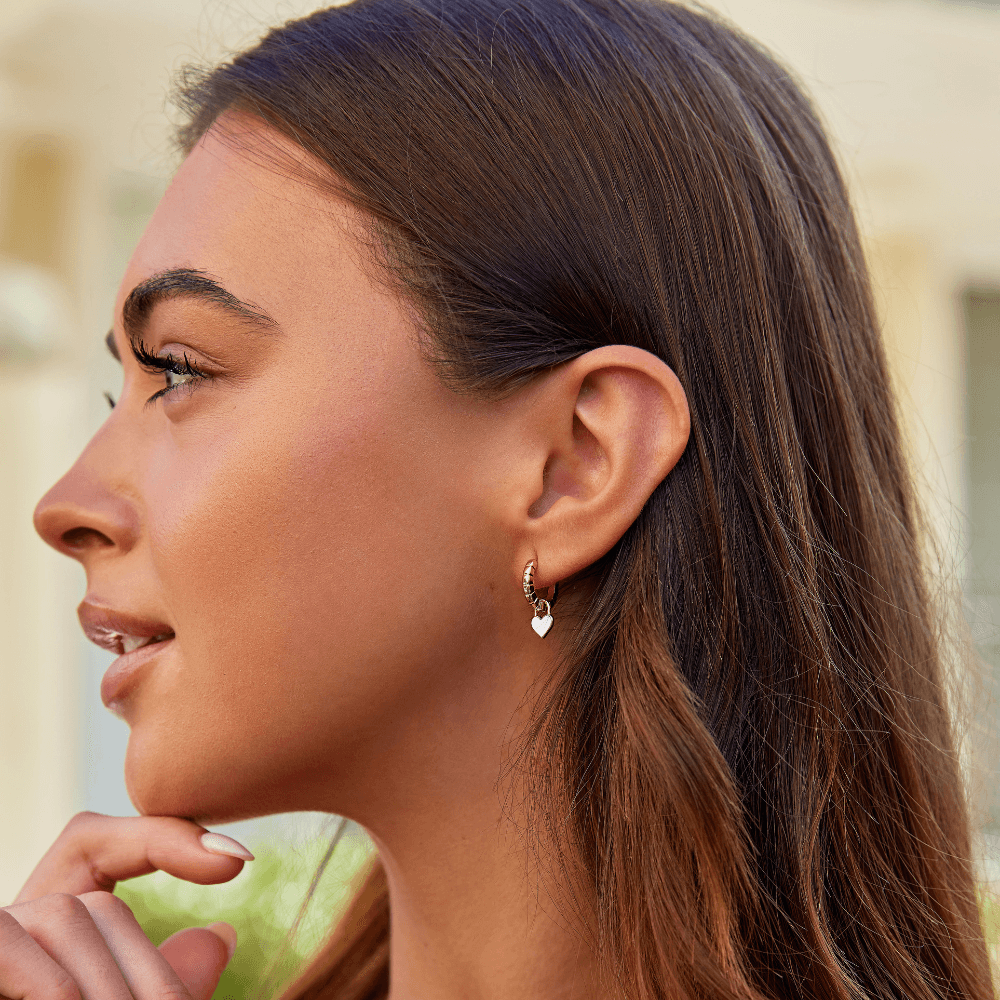 White Opal Heart Hoop Earrings - SANTORINI