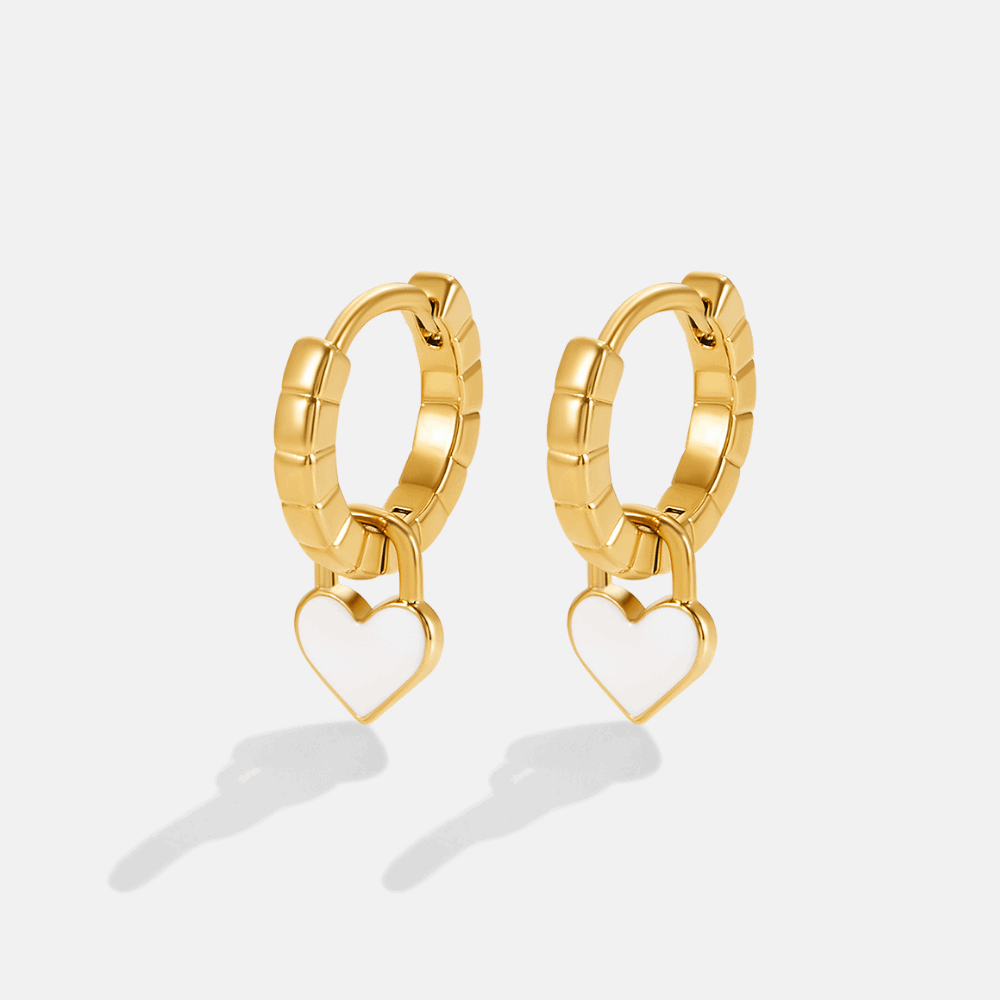 White Opal Heart Hoop Earrings - SANTORINI