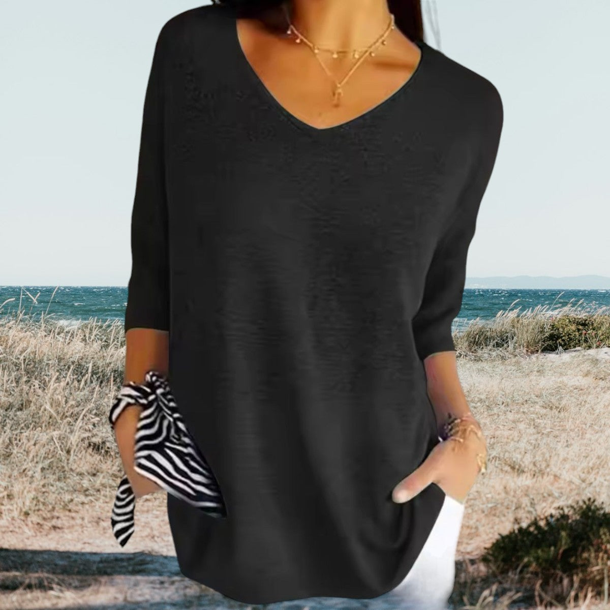 Women's Casual V-Neck Half Sleeve Tunic Top
