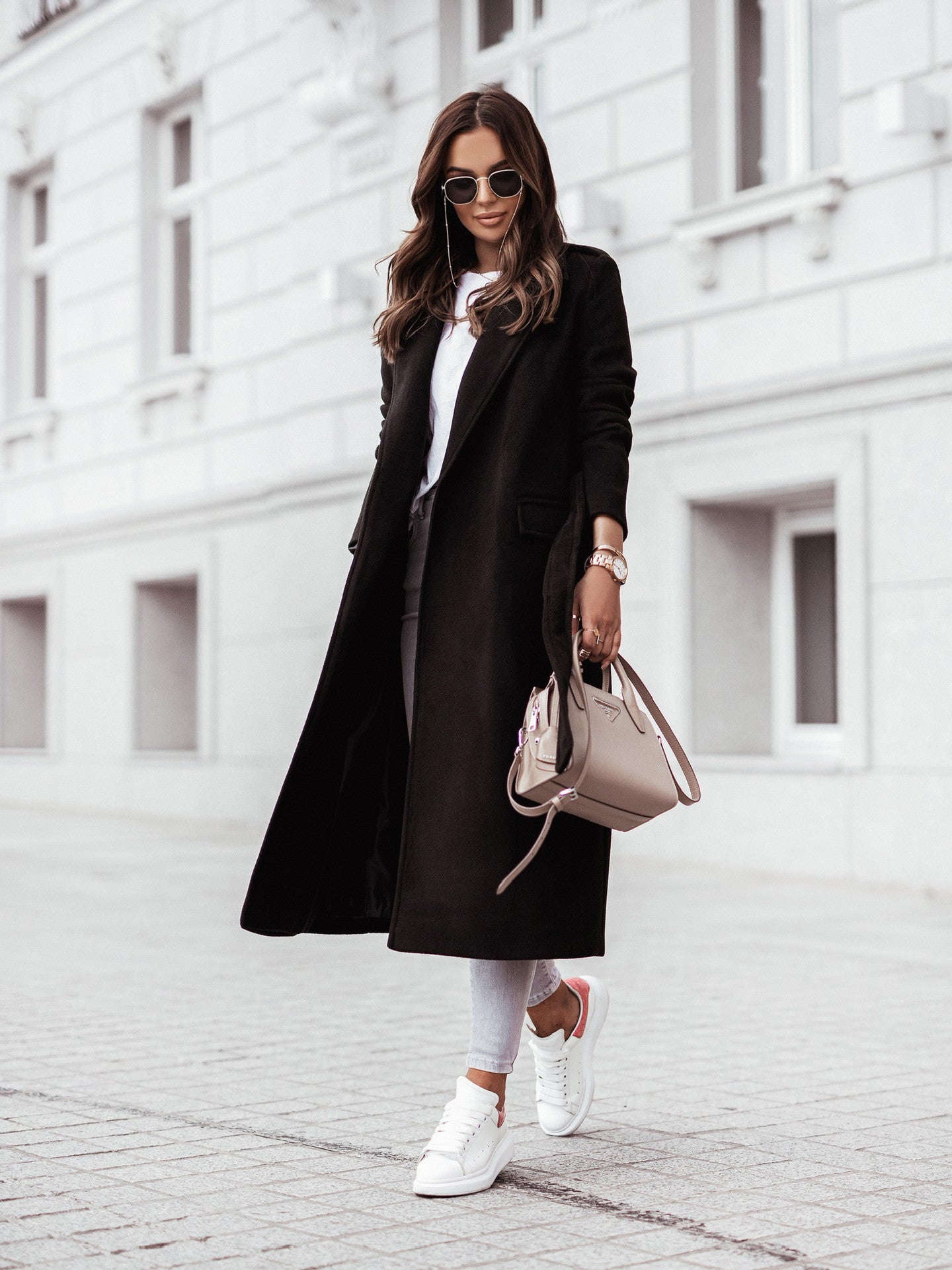 Elegant Long Wool Coat | Stylish Belted Design