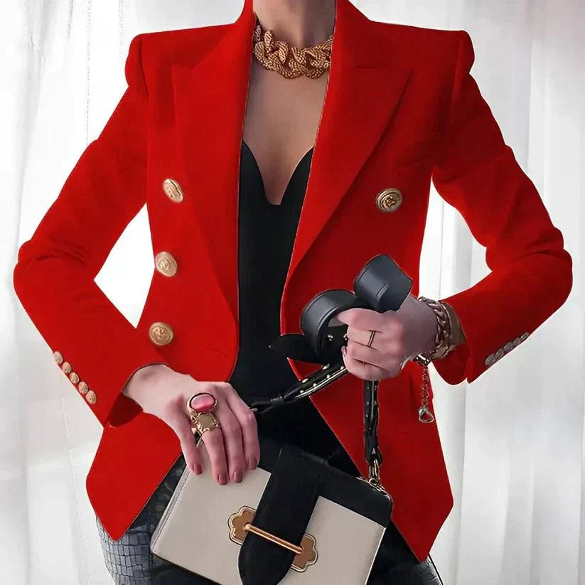 Women's Double-Breasted Blazer | Elegant Gold Button Design