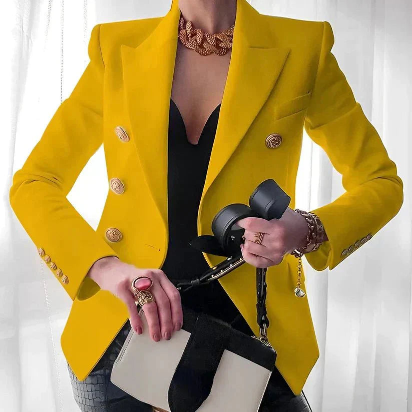 Women's Double-Breasted Blazer | Elegant Gold Button Design