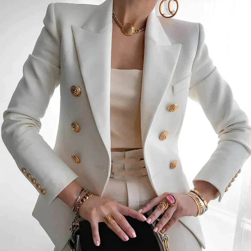 Women's Double-Breasted Blazer | Elegant Gold Button Design