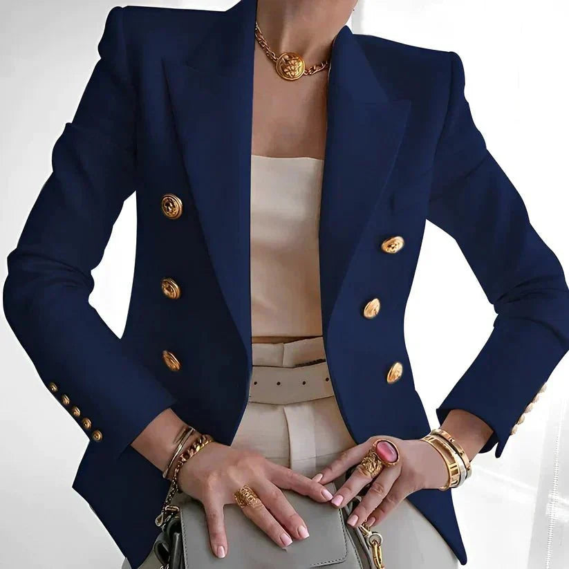 Women's Double-Breasted Blazer | Elegant Gold Button Design