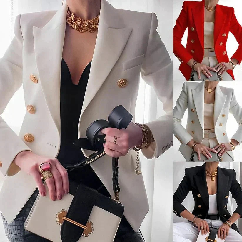 Women's Double-Breasted Blazer | Elegant Gold Button Design