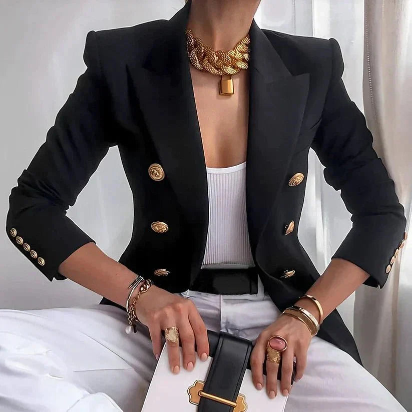 Women's Double-Breasted Blazer | Elegant Gold Button Design