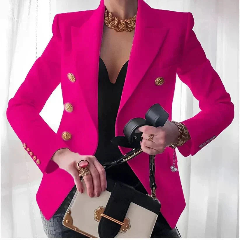 Women's Double-Breasted Blazer | Elegant Gold Button Design