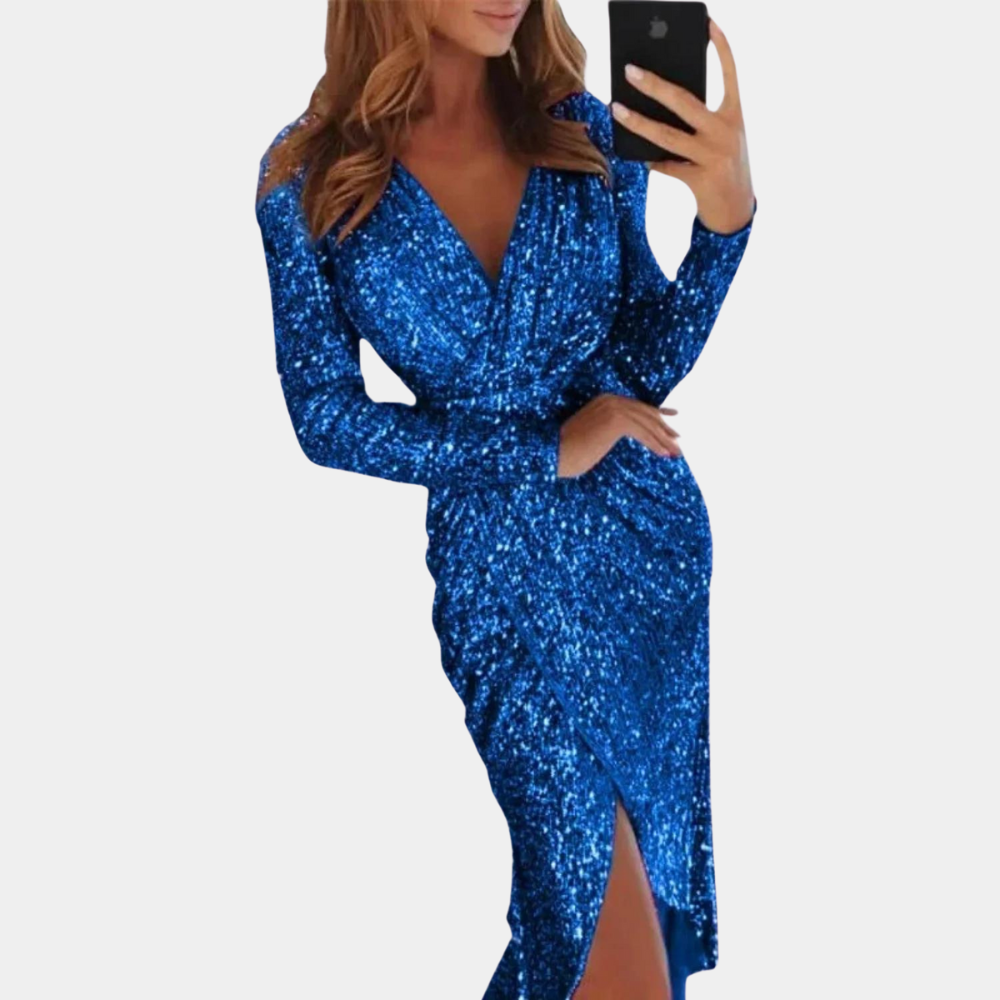 Sequin Wrap Evening Dress | Elegant Long Sleeve
