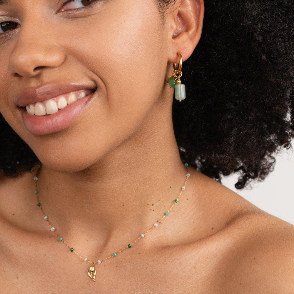 Green Aventurine Hoop Earrings - SANTORINI