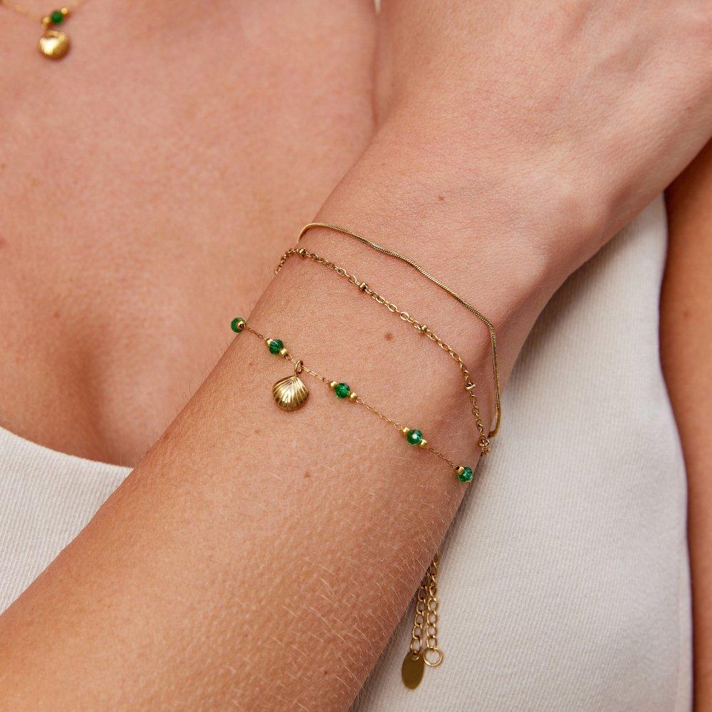 Nerissa Gold Shell & Green Bead Bracelet - SANTORINI