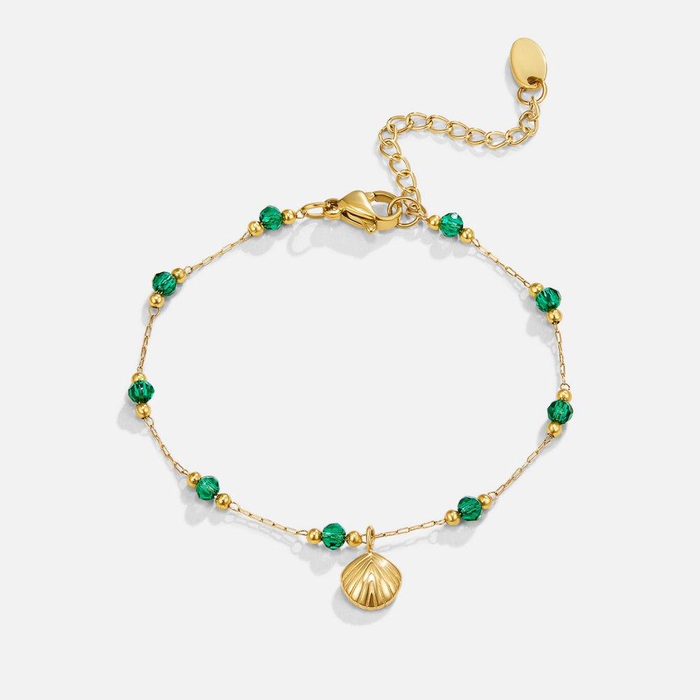 Nerissa Gold Shell & Green Bead Bracelet - SANTORINI