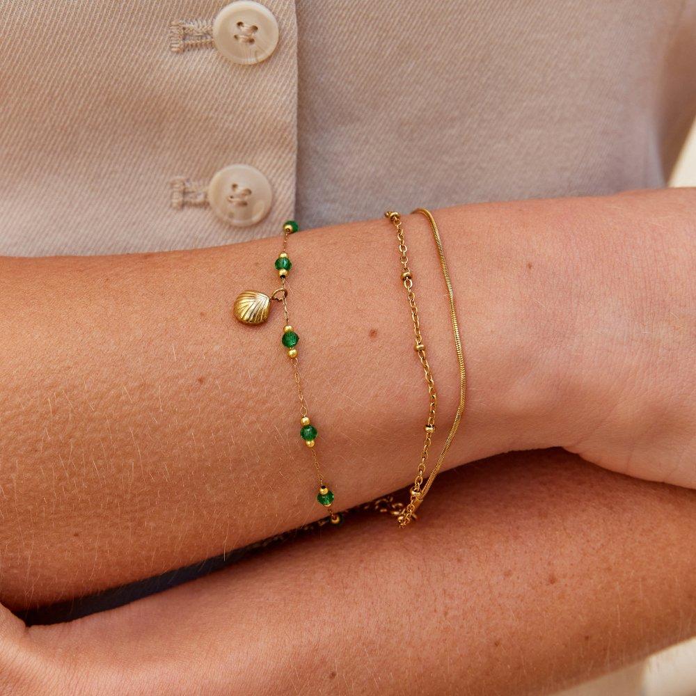 Nerissa Gold Shell & Green Bead Bracelet - SANTORINI