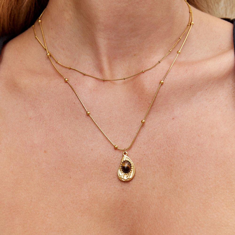 Tiger Stone Pendant Necklace - SANTORINI