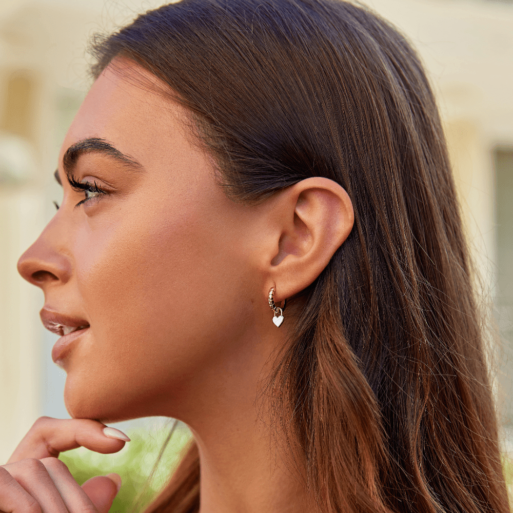 White Opal Heart Hoop Earrings - SANTORINI