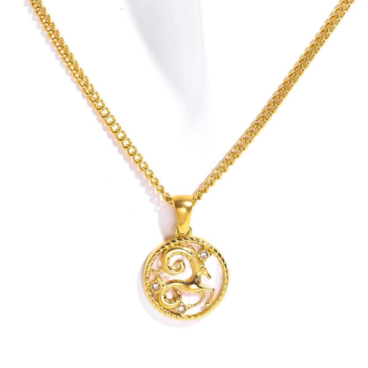White Shell Zodiac Coin Necklace - SANTORINI