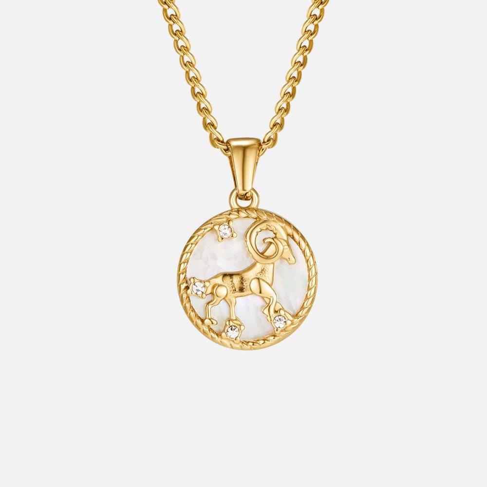 White Shell Zodiac Coin Necklace - SANTORINI